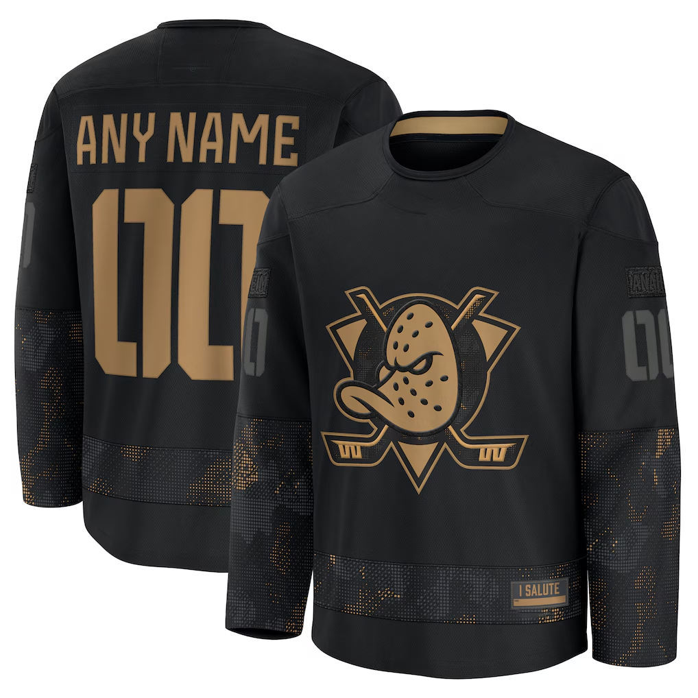 Leonaf Custom A.Ducks Black 2024 Military Appreciation Practice Jerseys