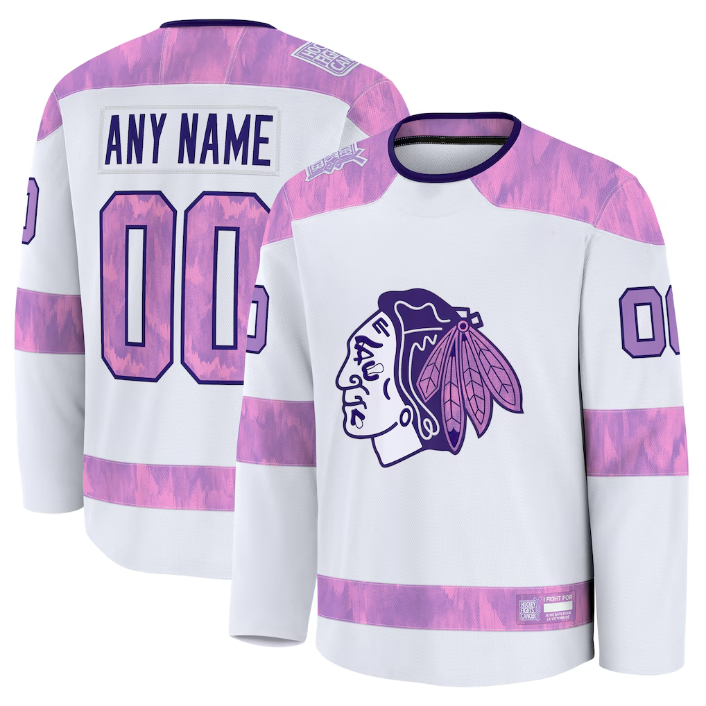Leonaf Custom C.Blackhawks White 2024 Hockey Fights Cancer Practice Jerseys