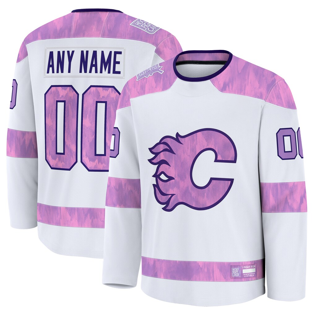 Leonaf Custom C.Flames White 2024 Hockey Fights Cancer Practice Jerseys