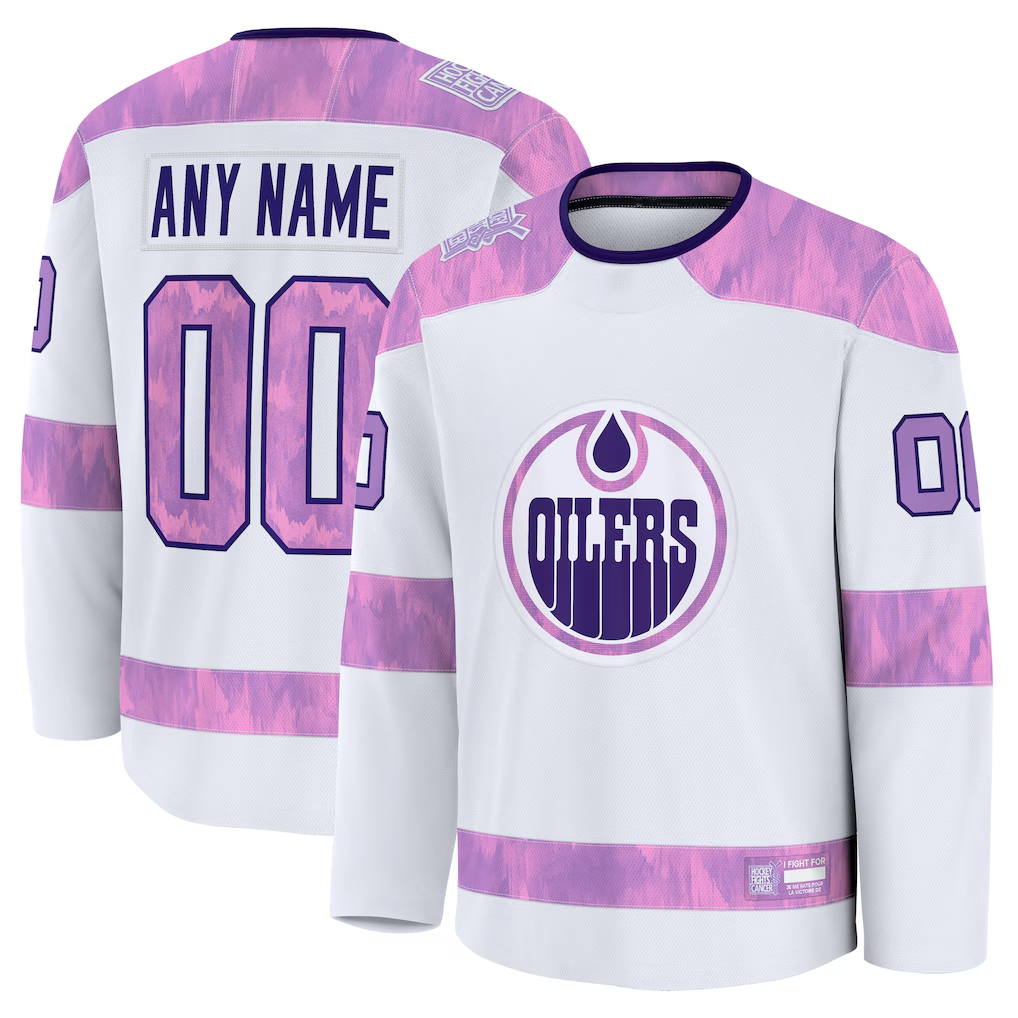 Leonaf Custom E.Oilers White 2024 Hockey Fights Cancer Practice Jerseys