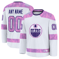 Leonaf Custom E.Oilers White 2024 Hockey Fights Cancer Practice Jerseys