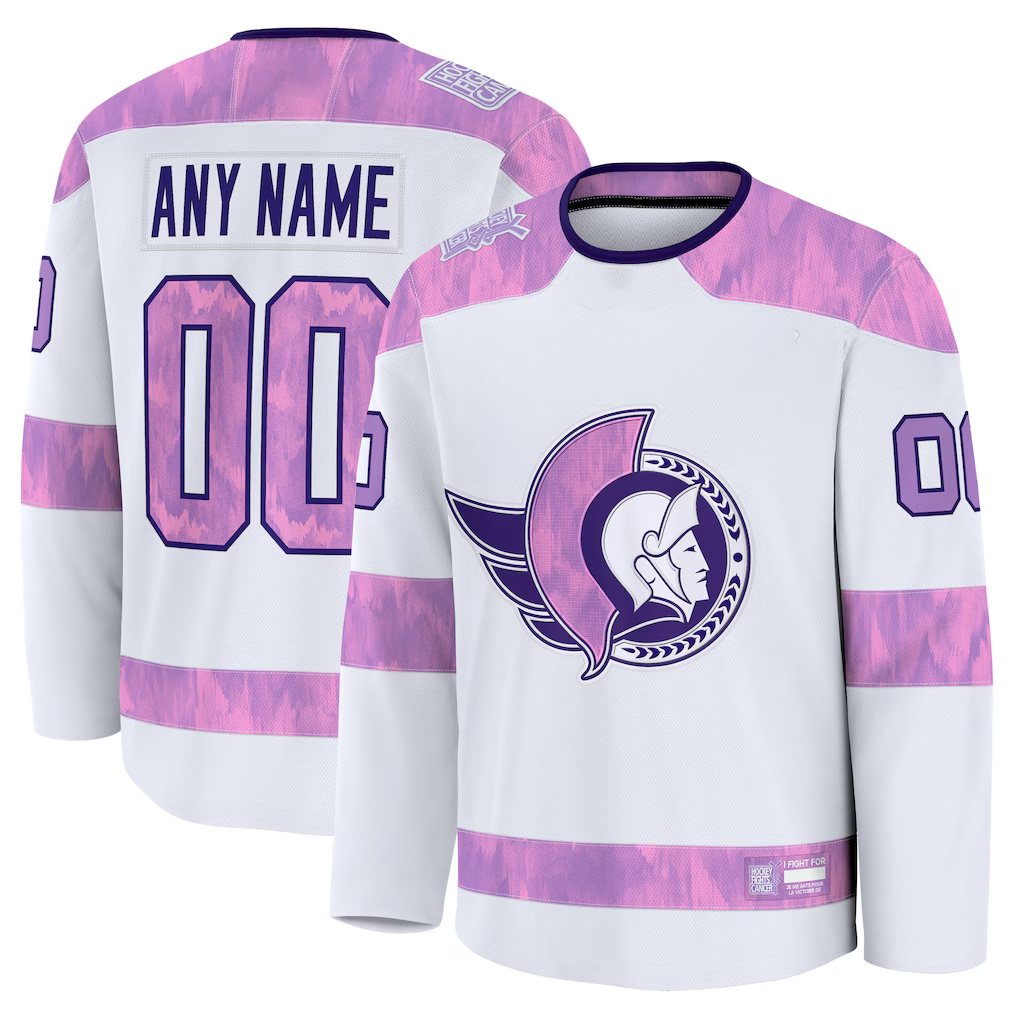 Leonaf Custom O.Senators White 2024 Hockey Fights Cancer Practice Jerseys
