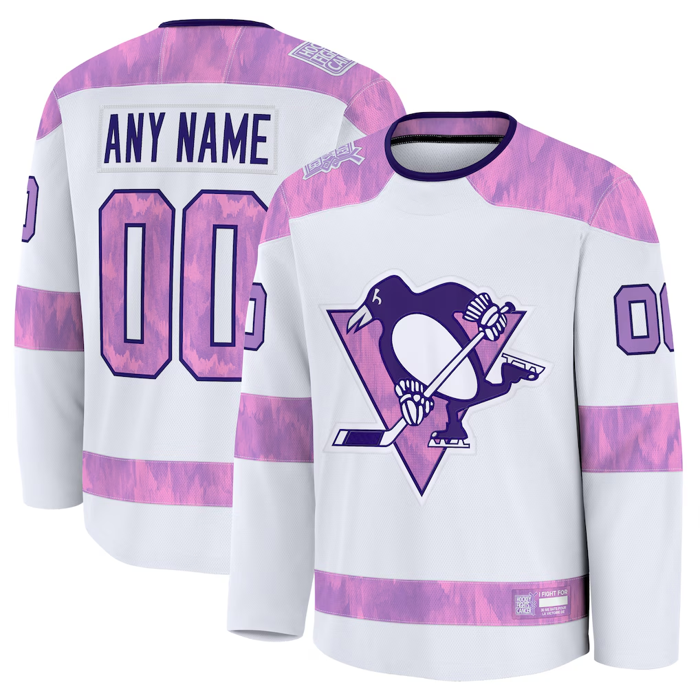 Leonaf Custom P.Penguins White 2024 Hockey Fights Cancer Jerseys
