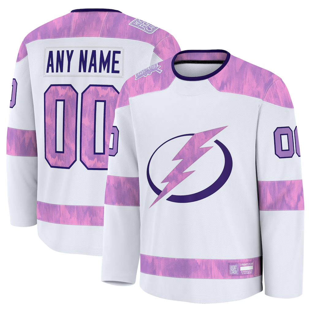 Leonaf Custom TB.Lightning White 2024 Hockey Fights Cancer Practice Jerseys