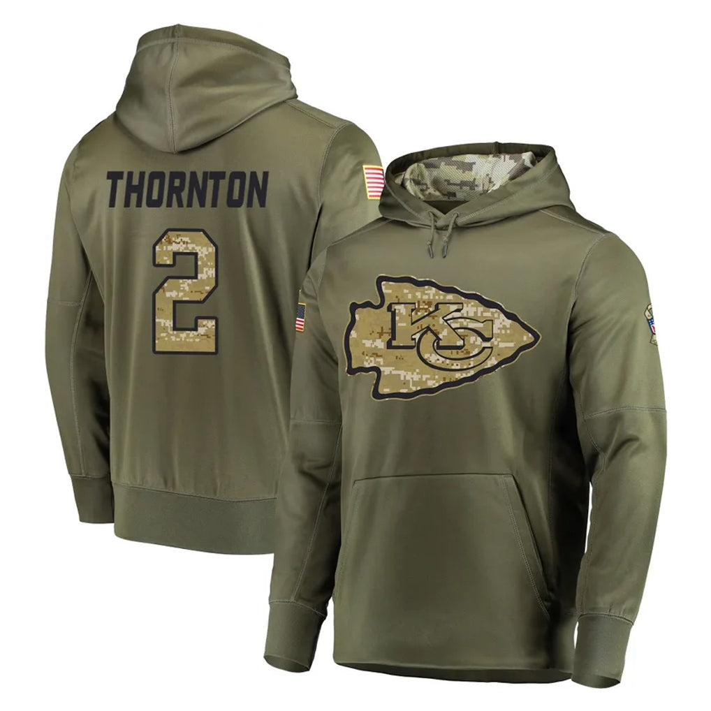 Leonaf KC.Chiefs #2 Tyquan Thornton Player Olive Salute to Service Pullover Hoodies Home Game Stitched Jerseys