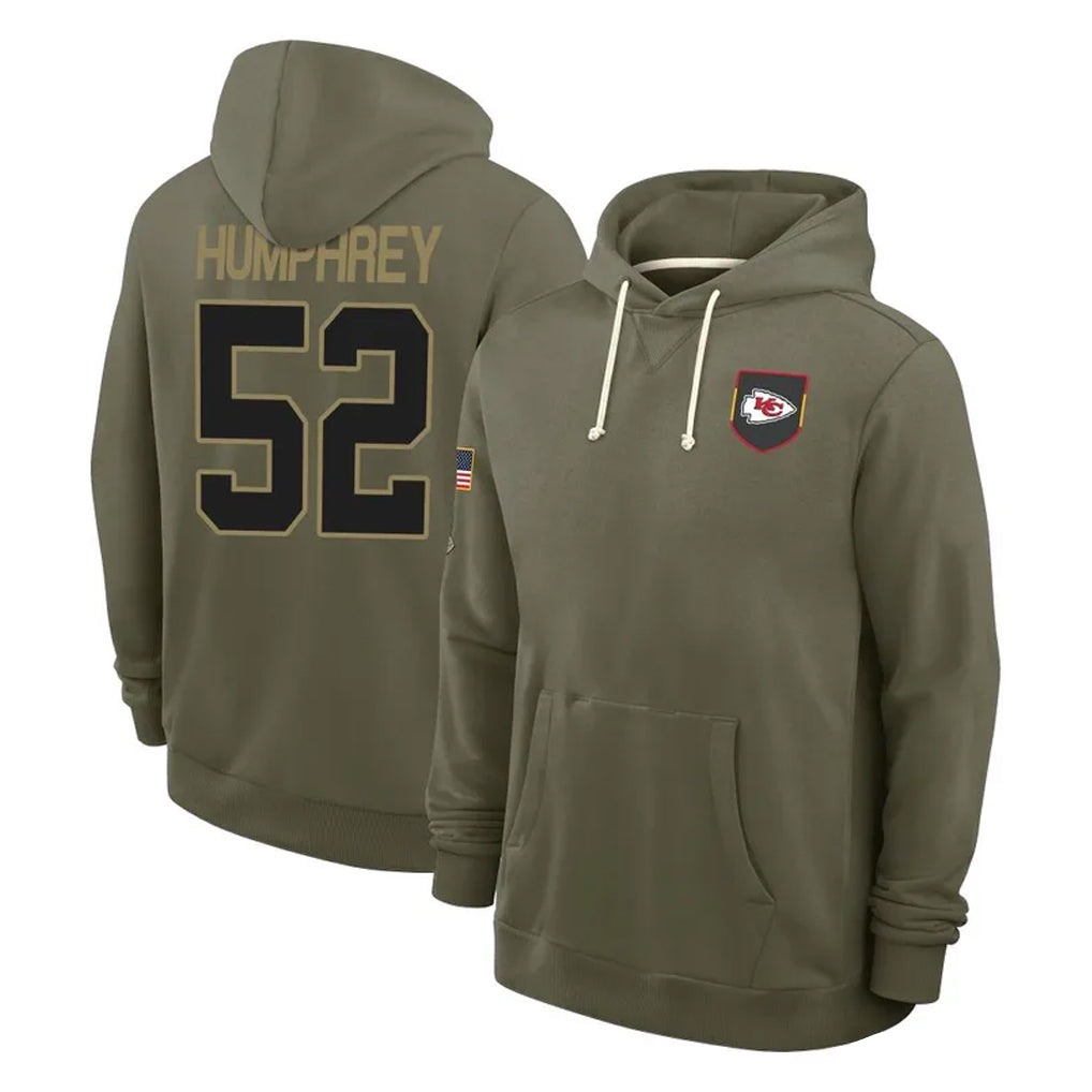 Leonaf KC.Chiefs #52 Creed Humphrey Player Olive Salute to Service Pullover Hoodies Home Game Stitched Jerseys