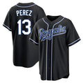 Leonaf KC.Royals #13 Salvador Perez Player Black Carbon Fashion Home Game Stitched Jerseys