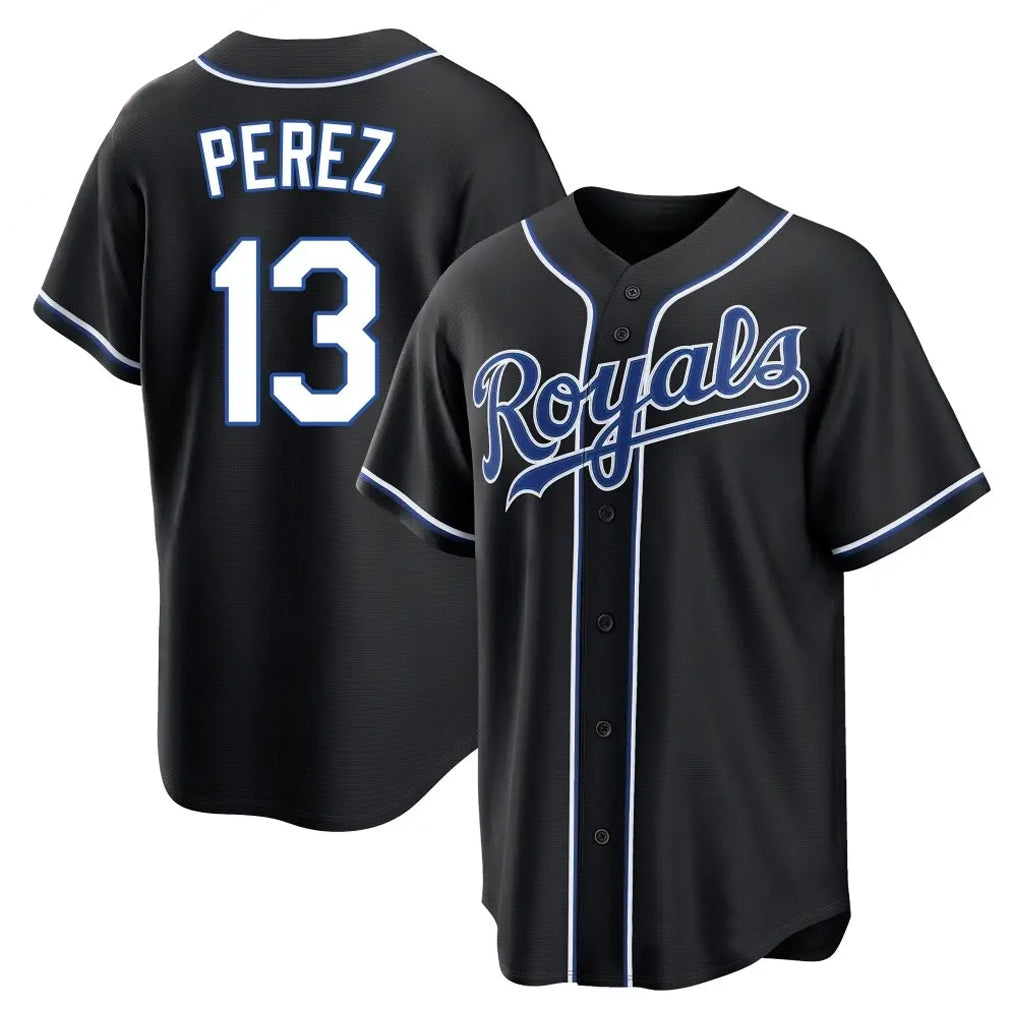 Leonaf KC.Royals #13 Salvador Perez Player Black Carbon Fashion Home Game Stitched Jerseys