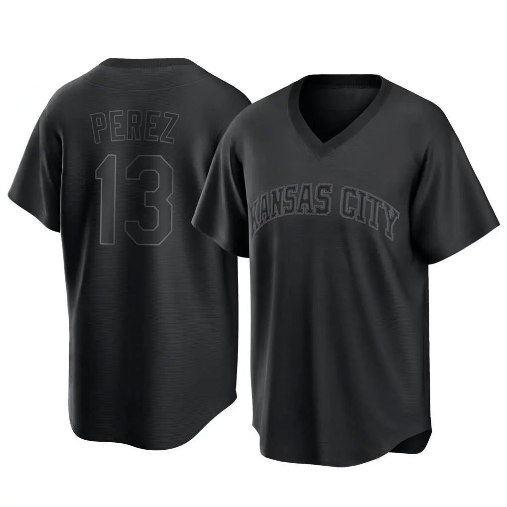 Leonaf KC.Royals #13 Salvador Perez Player Black Fashion Game Stitched Jerseys