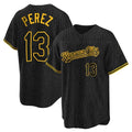 Leonaf KC.Royals #13 Salvador Perez Player Black Snake Skin City Game Stitched Jerseys