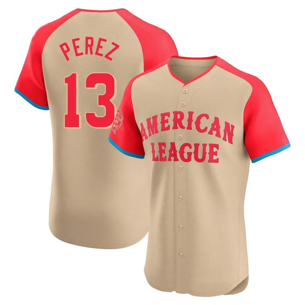 Leonaf KC.Royals #13 Salvador Perez Player Cream American League All-Star Limited Elite Home Stitched Jerseys