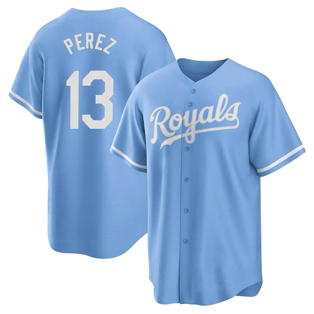 Leonaf KC.Royals #13 Salvador Perez Player Light Blue Home Game Stitched Jerseys