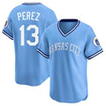 Leonaf KC.Royals #13 Salvador Perez Player Light Blue Limited Throwback Cooperstown Collection T-shirt Stitched Jerseys