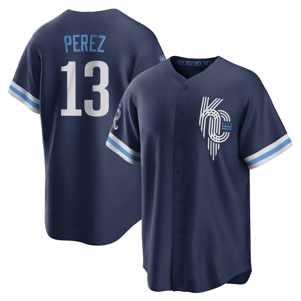 Leonaf KC.Royals #13 Salvador Perez Player Navy City Connect Home Game Stitched Jerseys
