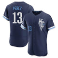 Leonaf KC.Royals #13 Salvador Perez Player Navy City Connect Limited Elite Home Stitched Jerseys