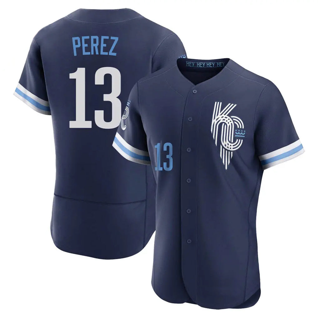 Leonaf KC.Royals #13 Salvador Perez Player Navy City Connect Limited Elite Home Stitched Jerseys