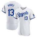 Leonaf KC.Royals #13 Salvador Perez Player White Limited Elite Home Game Stitched Jerseys