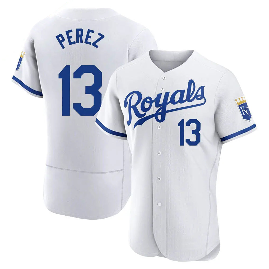 Leonaf KC.Royals #13 Salvador Perez Player White Limited Elite Home Game Stitched Jerseys