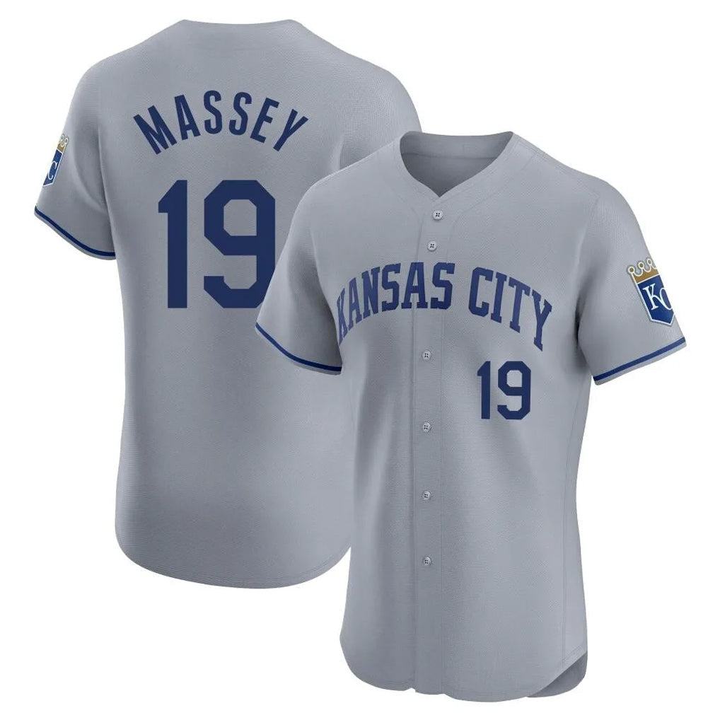Leonaf KC.Royals #19 Michael Massey Player Gray Limited Elite Home Stitched Jerseys