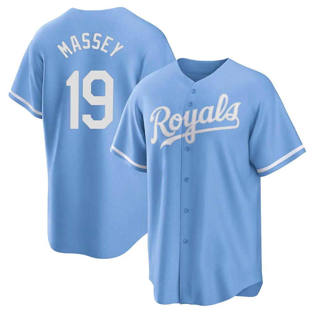 Leonaf KC.Royals #19 Michael Massey Player Light Blue Home Game Stitched Jerseys