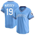 Leonaf KC.Royals #19 Michael Massey Player Light Blue Limited Throwback Cooperstown Collection T-shirt Stitched Jerseys