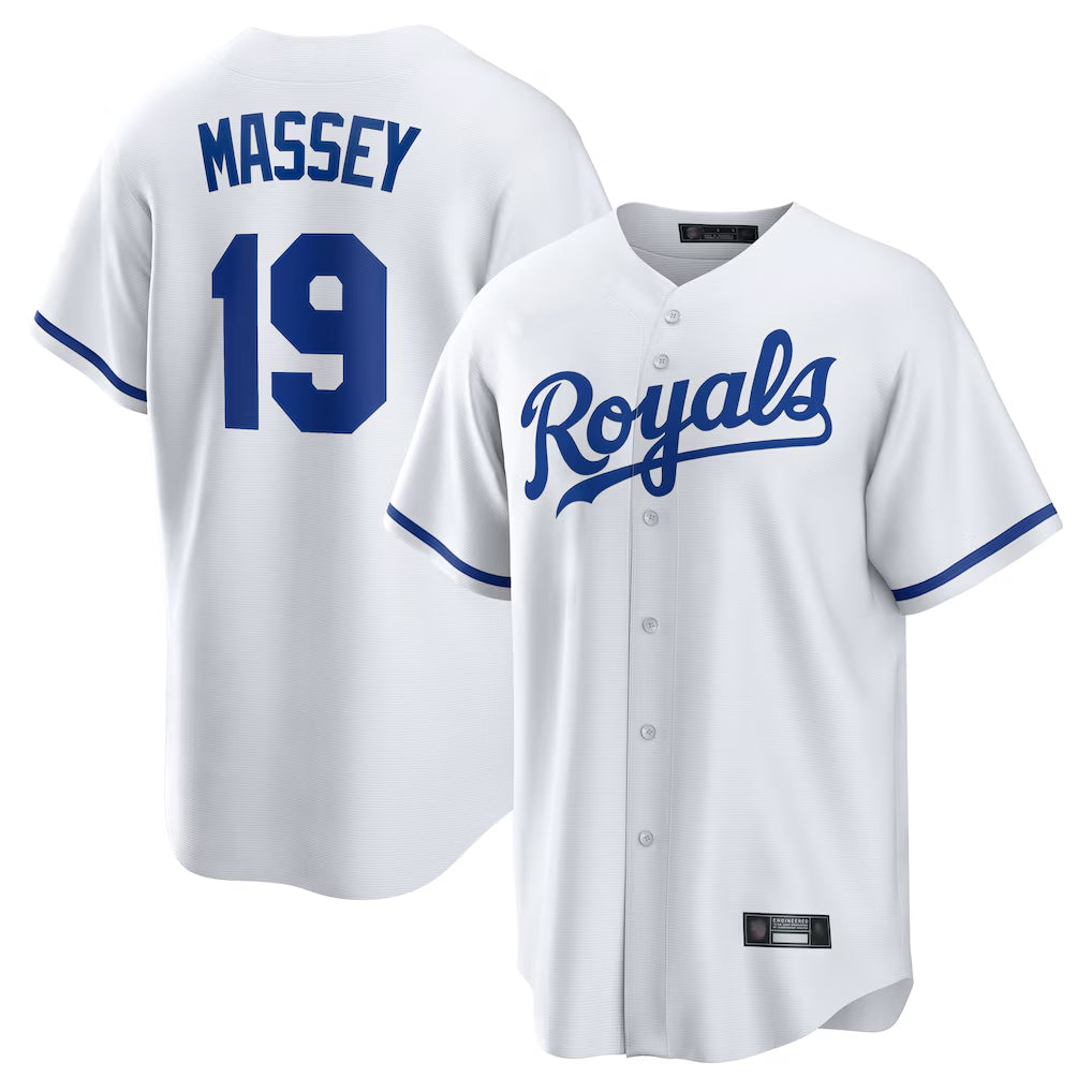 Leonaf KC.Royals #19 Michael Massey Player White Home Game Stitched Jerseys