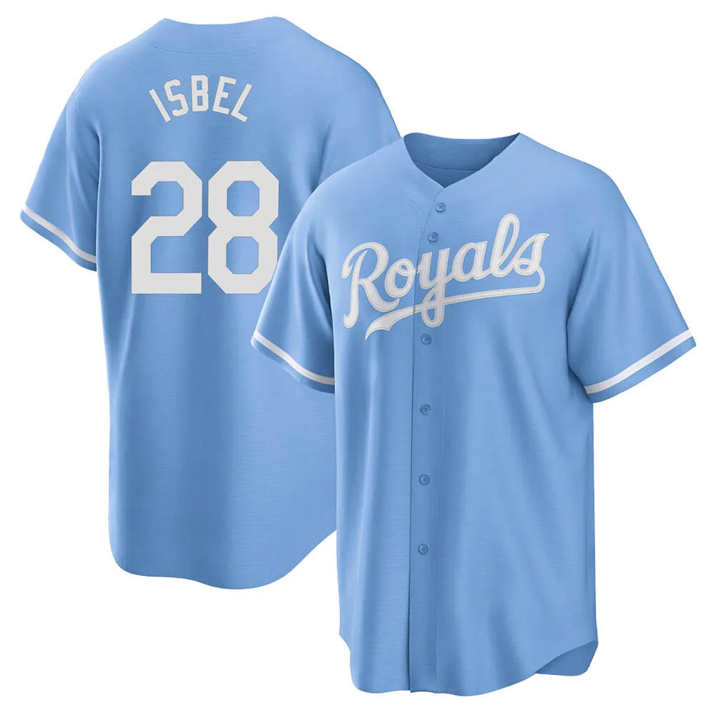 Leonaf KC.Royals #28 Kyle Isbel Player Light Blue Home Game Stitched Jerseys
