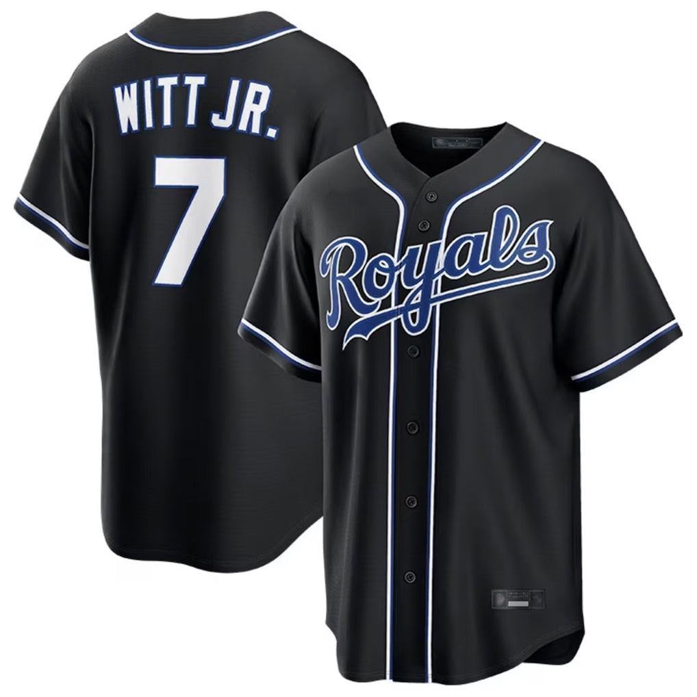 Leonaf KC.Royals #7 Bobby Witt Jr. Player Black Carbon Fashion Home Game Stitched Jerseys