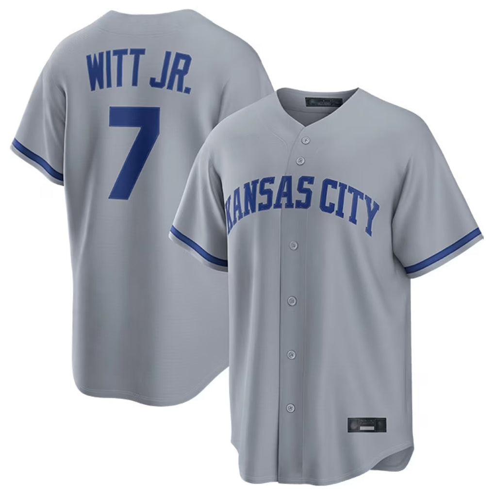 Leonaf KC.Royals #7 Bobby Witt Jr. Player Grey Road Game Home Stitched Jerseys
