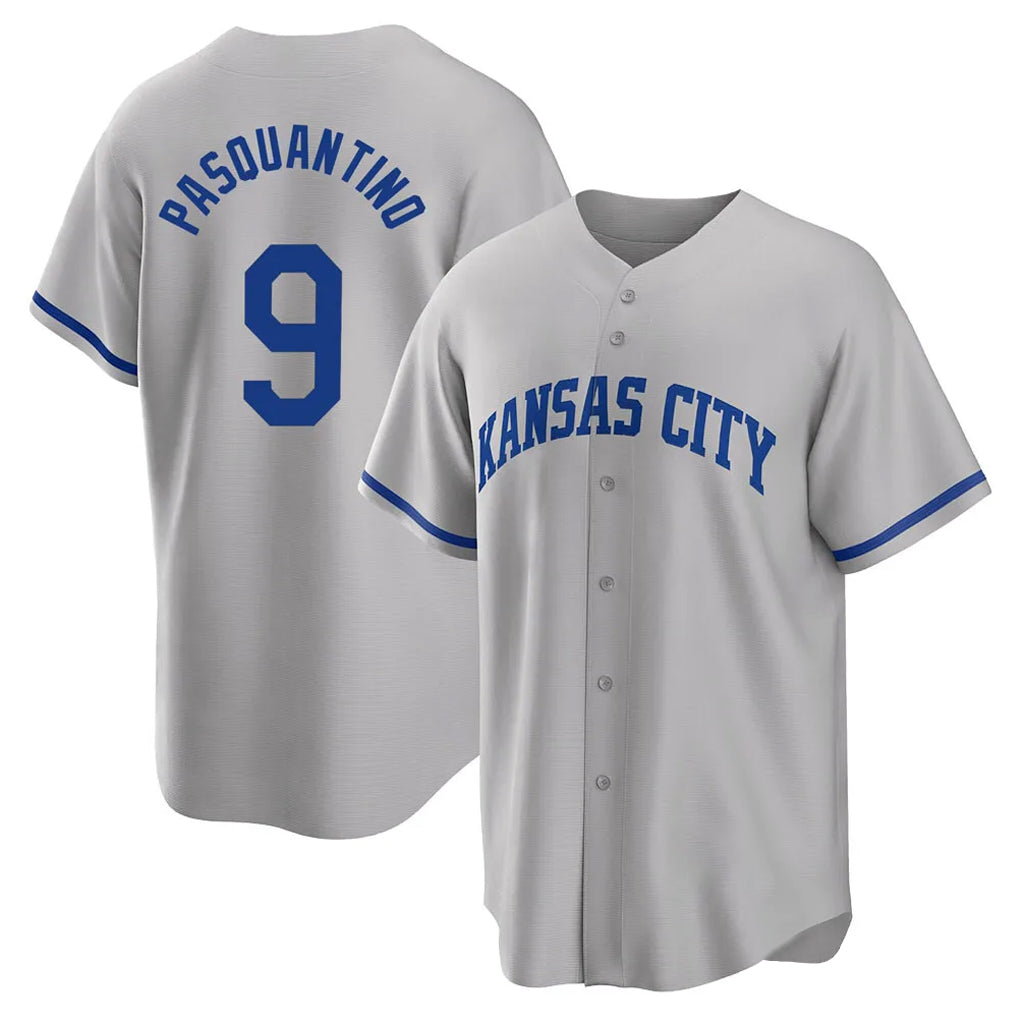 Leonaf KC.Royals #9 Vinnie Pasquantino Player Gray Game Home Stitched Jerseys
