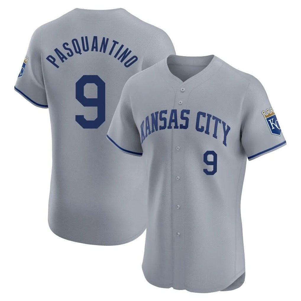 Leonaf KC.Royals #9 Vinnie Pasquantino Player Gray Limited Elite Home Stitched Jerseys