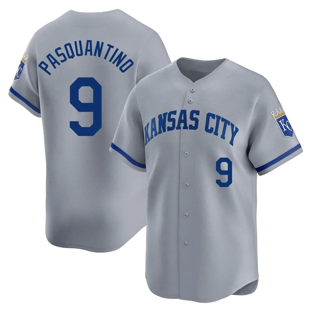 Leonaf KC.Royals #9 Vinnie Pasquantino Player Gray Limited Home Stitched Jerseys