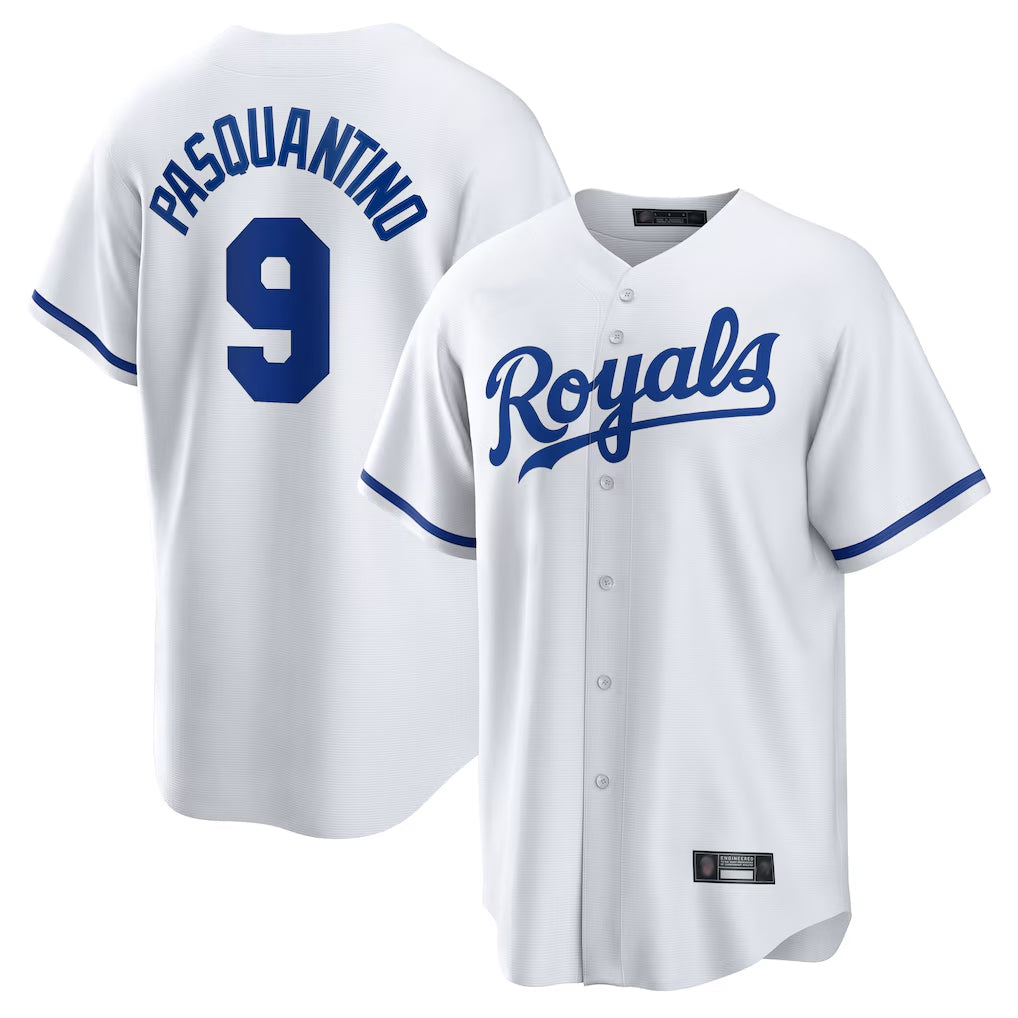 Leonaf KC.Royals #9 Vinnie Pasquantino Player White Home Game Stitched Jerseys