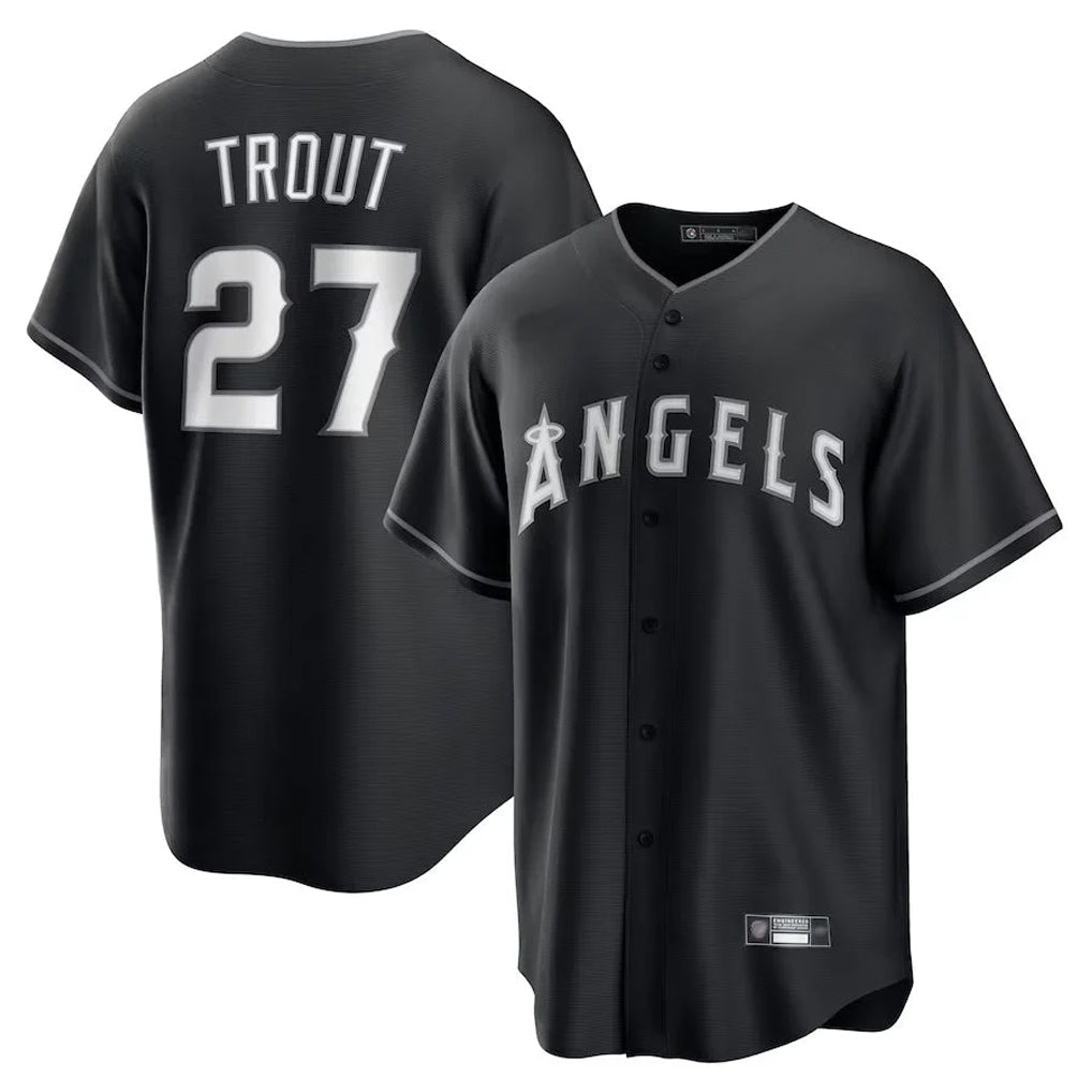 Leonaf LA.Angels #27 Mike Trout Player Black Lights Out Fashion T-shirt Stitched Jerseys