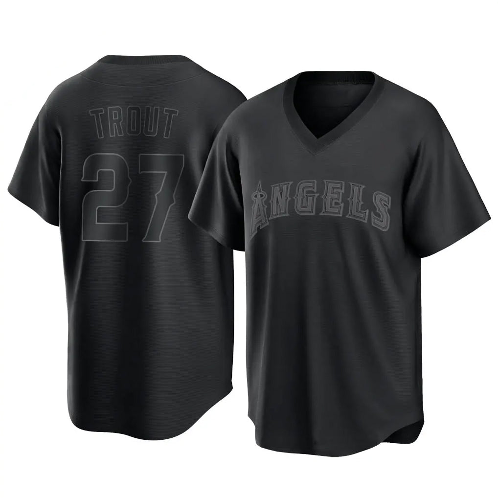 Leonaf LA.Angels #27 Mike Trout Player Black Pitch Fashion T-shirt Stitched Jerseys
