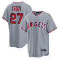 Leonaf LA.Angels #27 Mike Trout Player Gray Home Game Stitched Jerseys