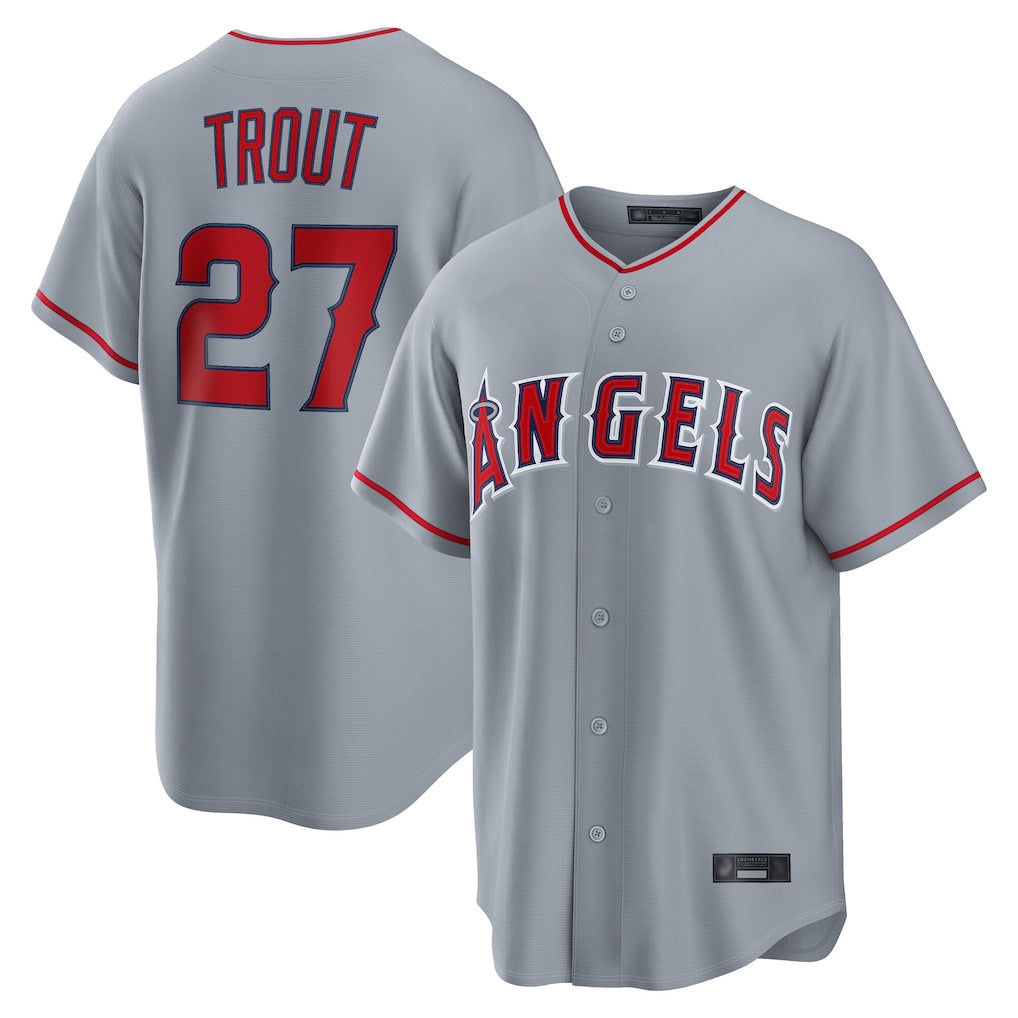 Leonaf LA.Angels #27 Mike Trout Player Gray Home Game Stitched Jerseys