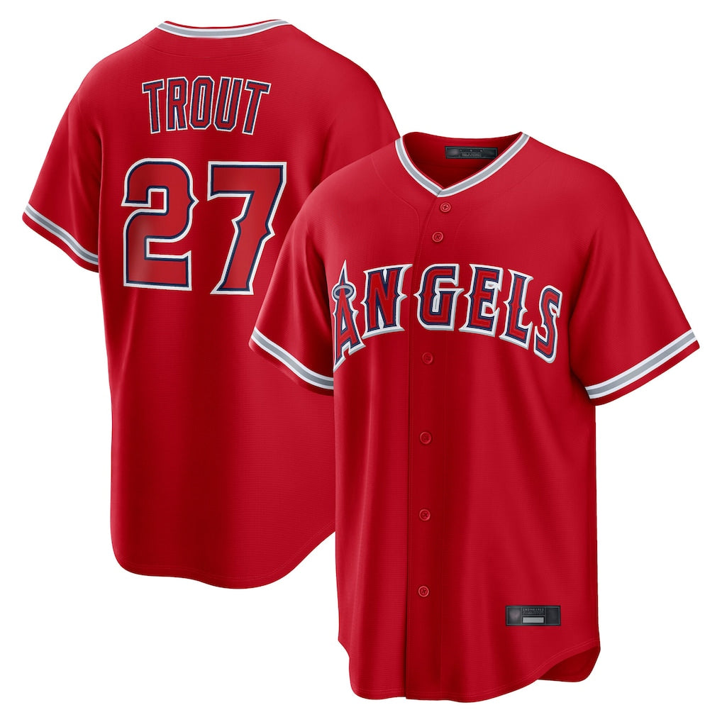 Leonaf LA.Angels #27 Mike Trout Player Red Home Game Stitched Jerseys