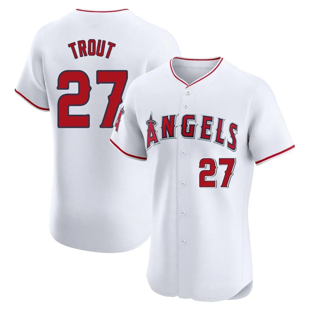 Leonaf LA.Angels #27 Mike Trout Player White Limited Elite Stitched Home Jerseys