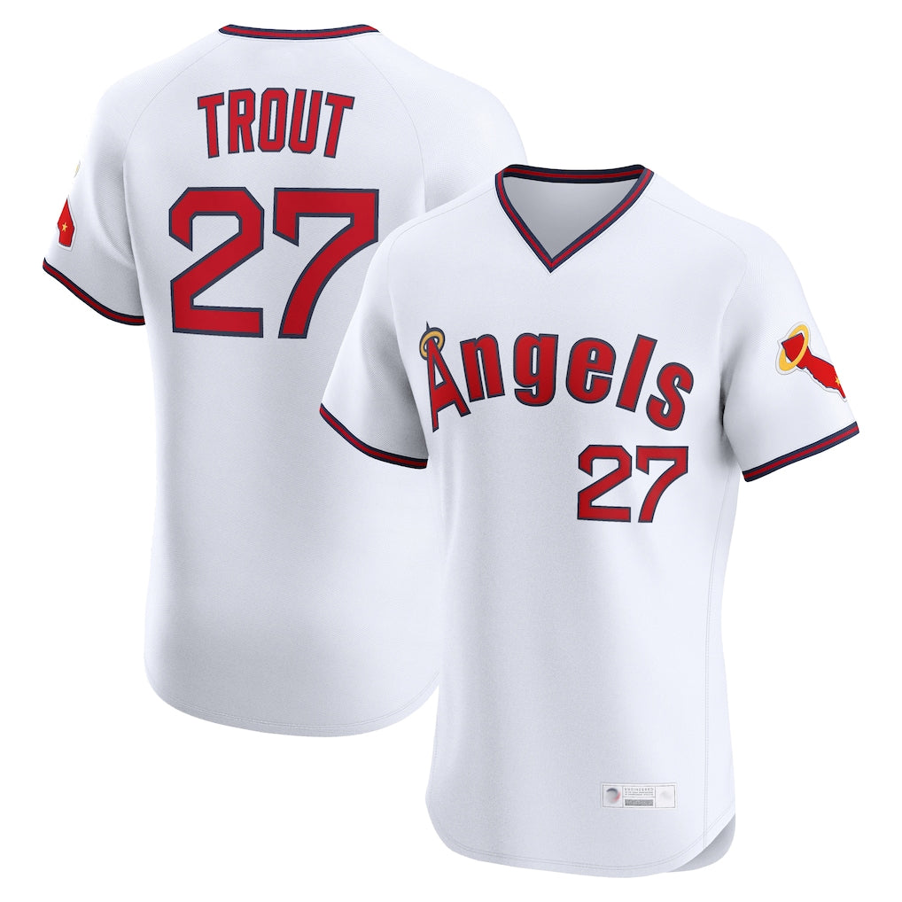 Leonaf LA.Angels #27 Mike Trout Player White T-shirt Home Limited Elite Stitched Jerseys