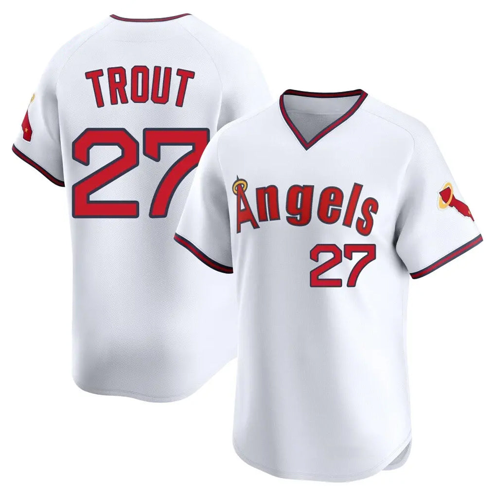 Leonaf LA.Angels #27 Mike Trout Player White T-shirt Home Limited Stitched Jerseys