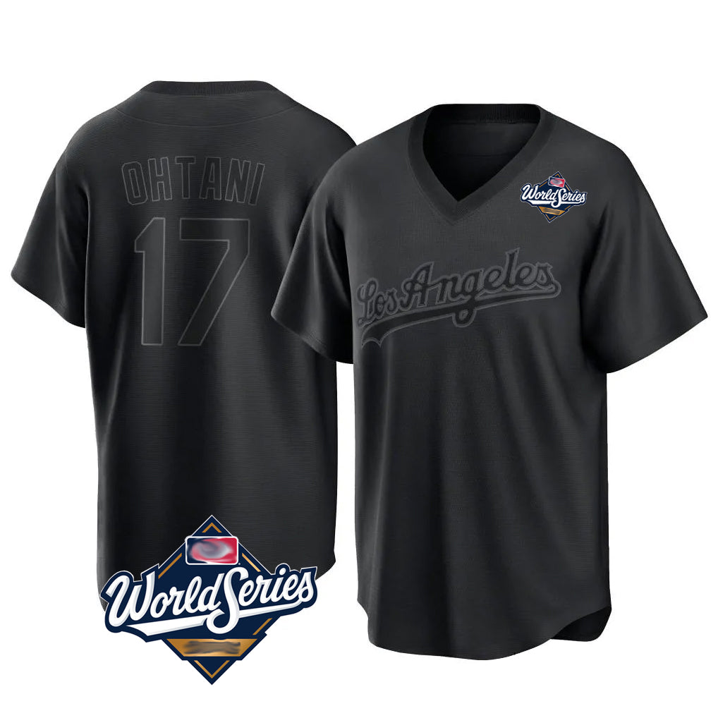 Leonaf LA.Dodgers #17 Shohei Ohtani Player Black World Series Pitch Fashion T-shirt Stitched Jerseys