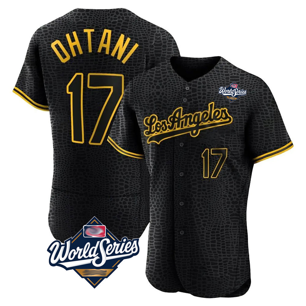 Leonaf LA.Dodgers #17 Shohei Ohtani Player Black World Series Snake Skin City Limited Elite Home Stitched Jerseys