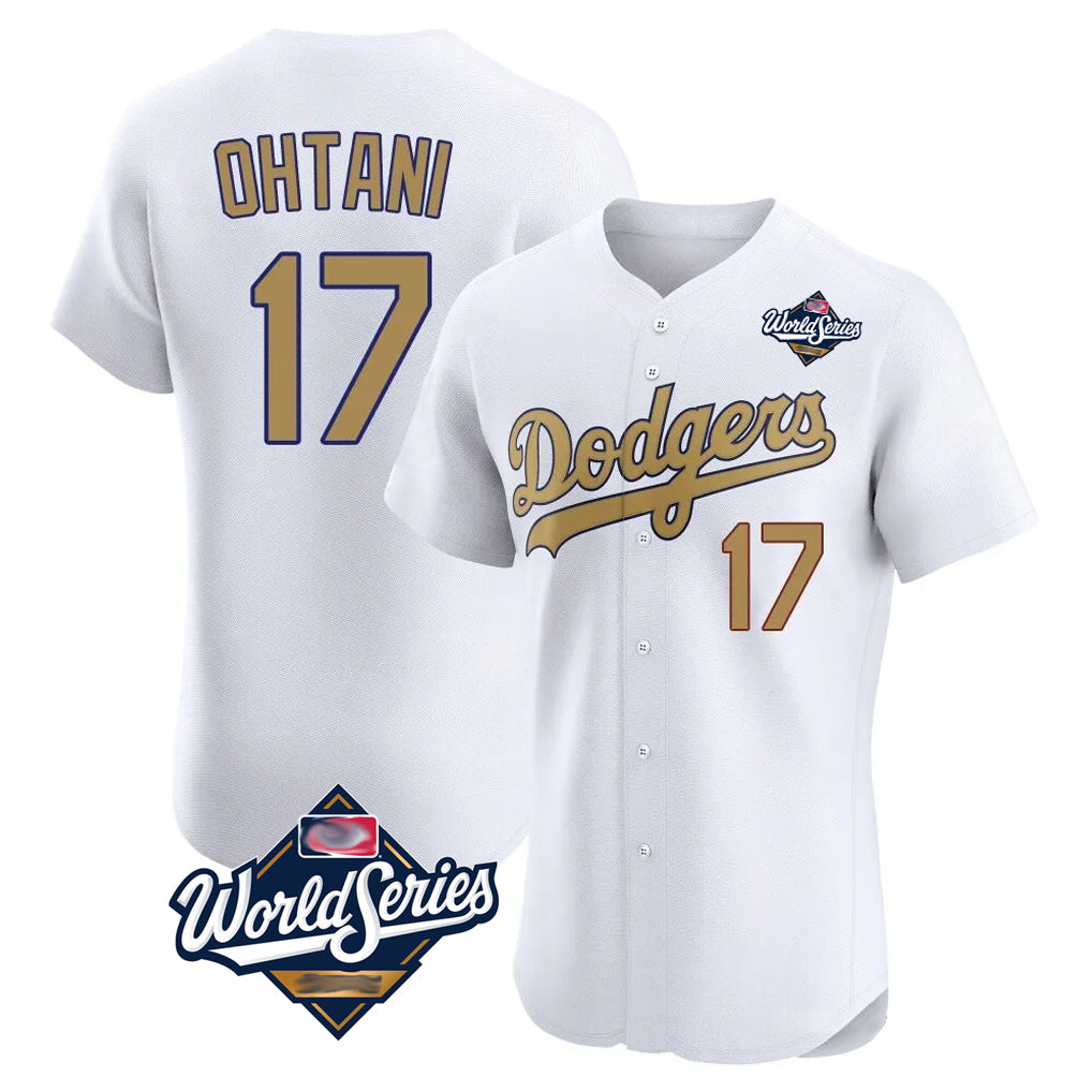 Leonaf LA.Dodgers #17 Shohei Ohtani Player Gold World Series Limited Elite Home Stitched Jerseys