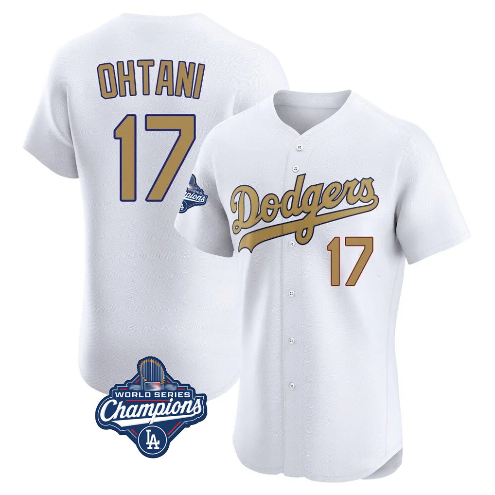 Leonaf LA.Dodgers #17 Shohei Ohtani Player Gold World Series Meet Limited Elite Home Stitched Jerseys