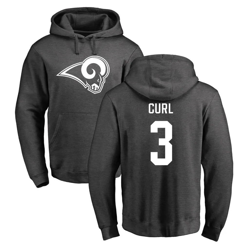 Leonaf LA.Rams #3 Kam Curl Player Gray Pullover Hoodie Limited Game Stitched Jerseys