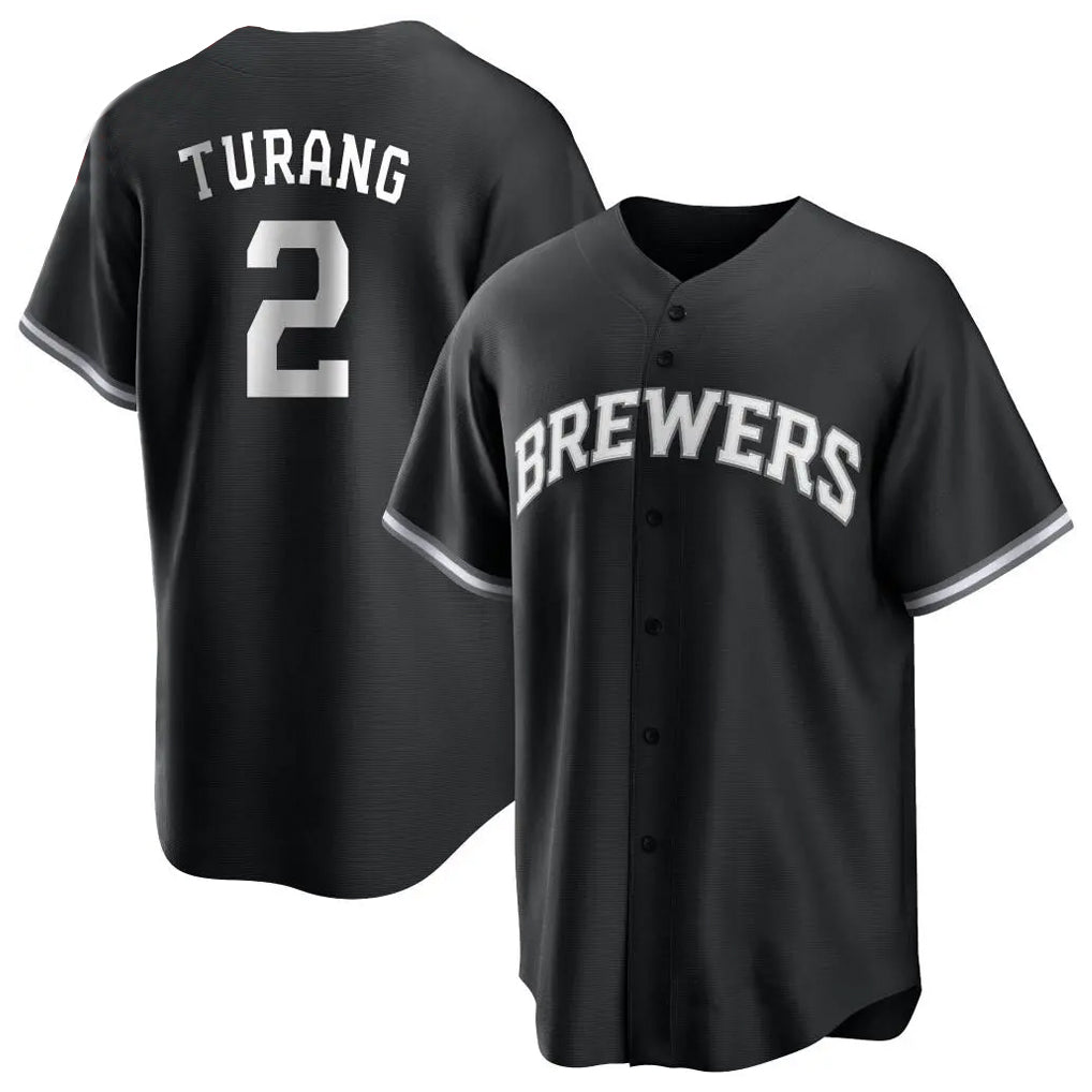 Leonaf M.Brewers #2 Brice Turang Player Black Game Home Stitched Jerseys