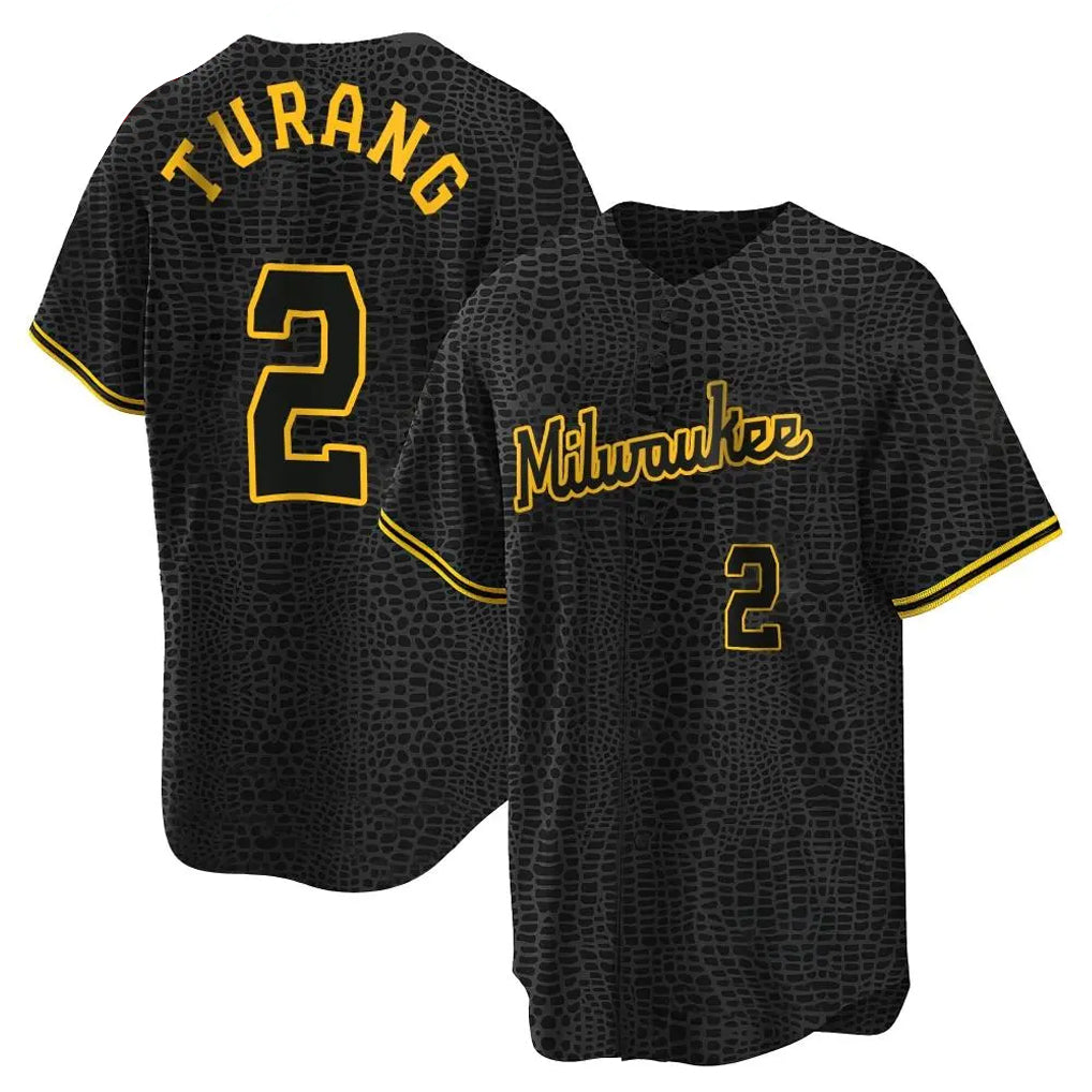 Leonaf M.Brewers #2 Brice Turang Player Black Snake Skin City Home Game Stitched Jerseys