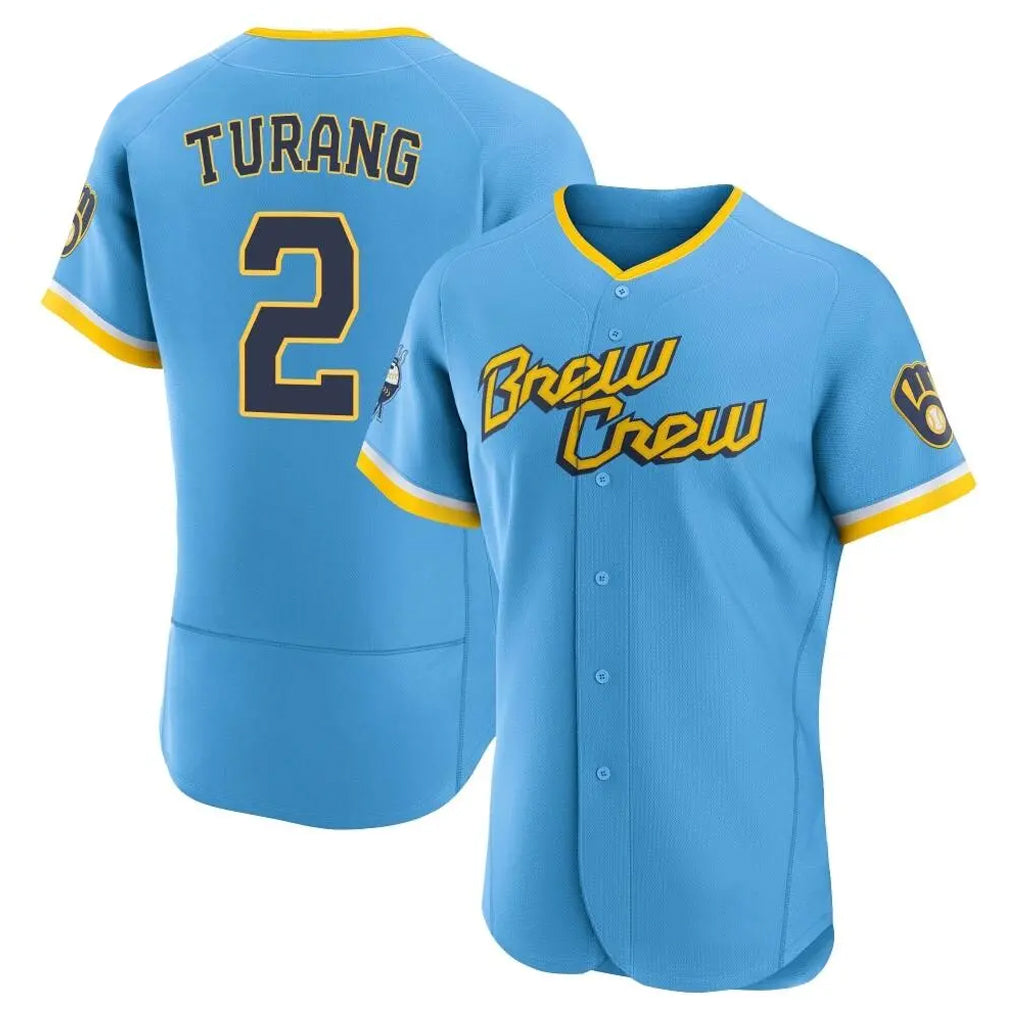 Leonaf M.Brewers #2 Brice Turang Player Light Blue City Connect Home Limited Elite Stitched Jerseys