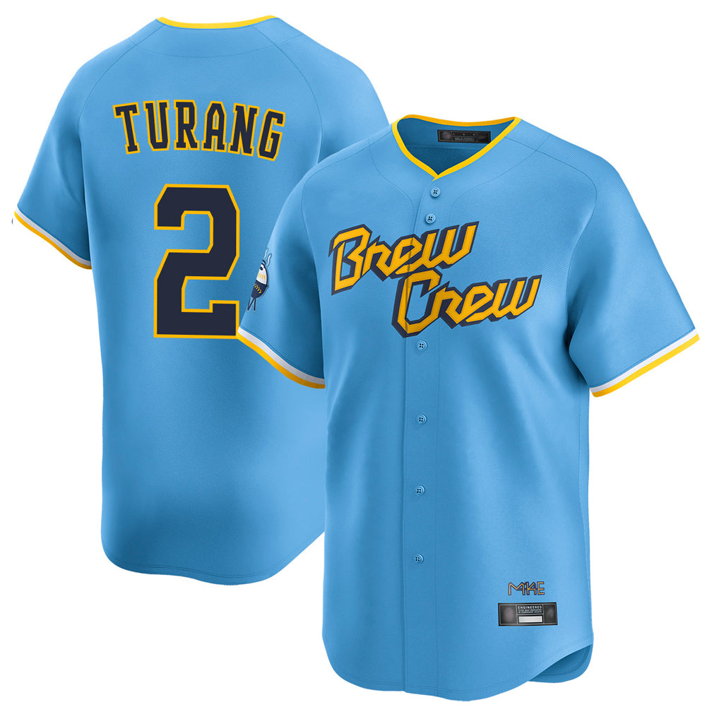 Leonaf M.Brewers #2 Brice Turang Player Light Blue City Connect Home Limited Stitched Jerseys